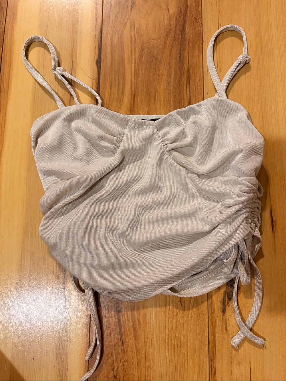 SHEIN Cream Ruched Spaghetti Strap Cami